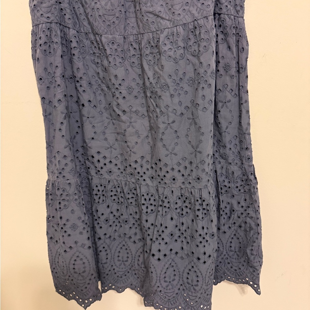 2/$30 LOFT Navy Blue Eyelet Sleeveless Tiered Dress Size L - Picture 4 of 8